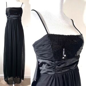 Vintage Taboo Y2K Black Maxi Dress sequins mesh overlay